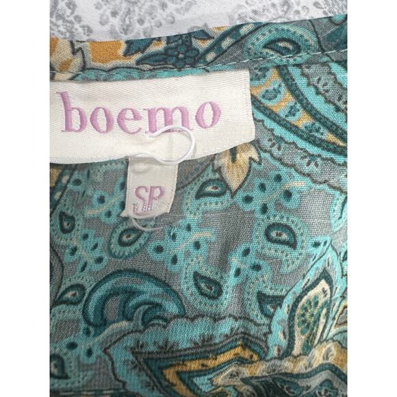 Paisley Print Maxi Dress Long Sleeve Teal Green Bohemian Style - Picture 7 of 7